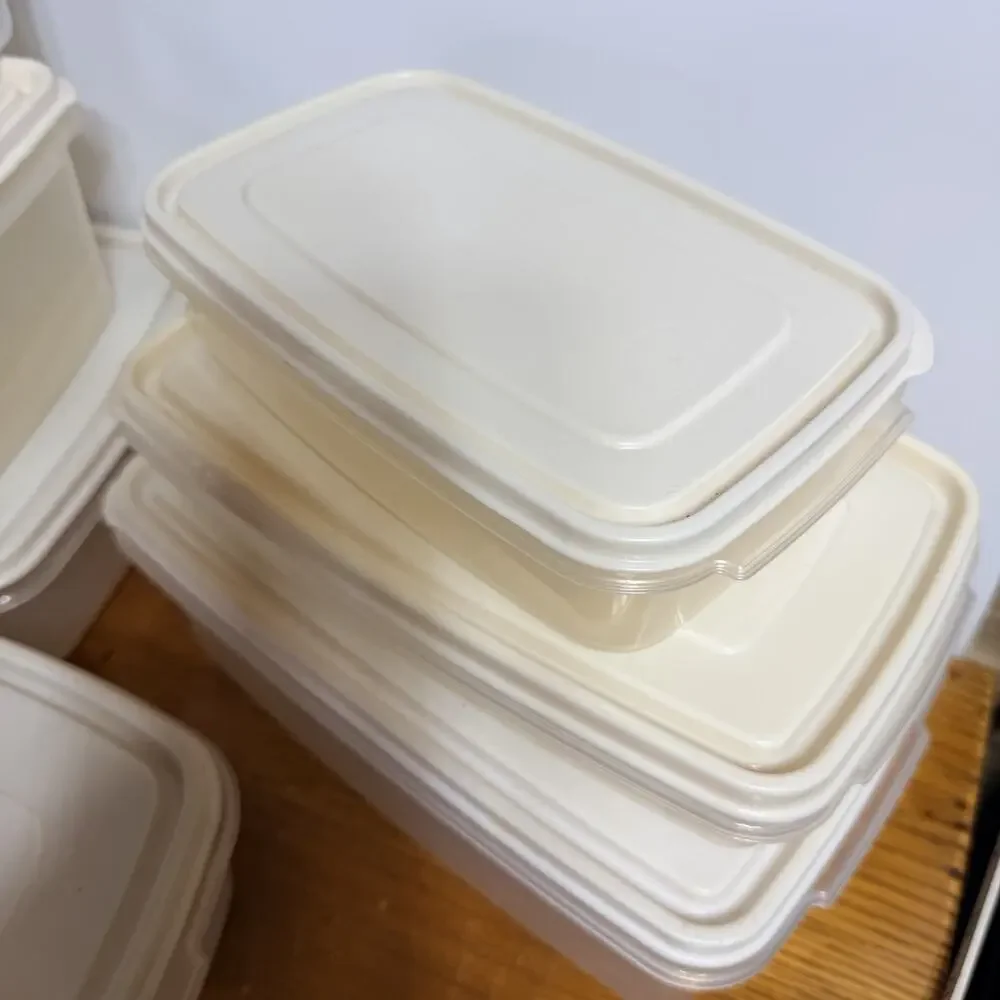 Set 7 Vtg Rubbermaid Servin Saver Rectangle Square Food Containers Almond Lids